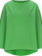 Women's relaxed fit round neck blouse from Plush Fashion Hub, soft stretch casual shirt, full view of comfortable everyday shirt.