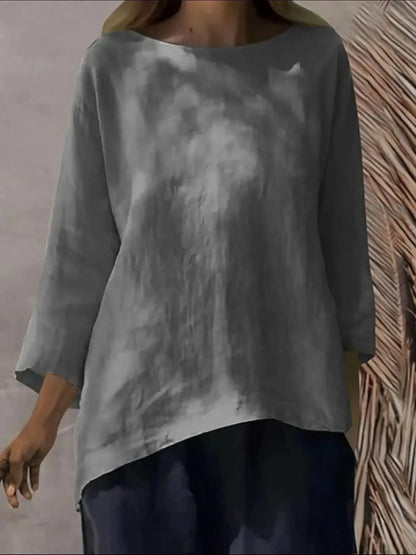 Full Size Round Neck Relaxed Fit Blouse Plus Size - Plush Fashion Hub