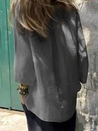 Plus size women's relaxed fit round neck blouse by Plush Fashion Hub, soft stretch casual shirt, full view of the relaxed-fit shirt.