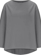 Women's relaxed fit round neck blouse by Plush Fashion Hub, soft stretch casual shirt with a comfortable, everyday style.