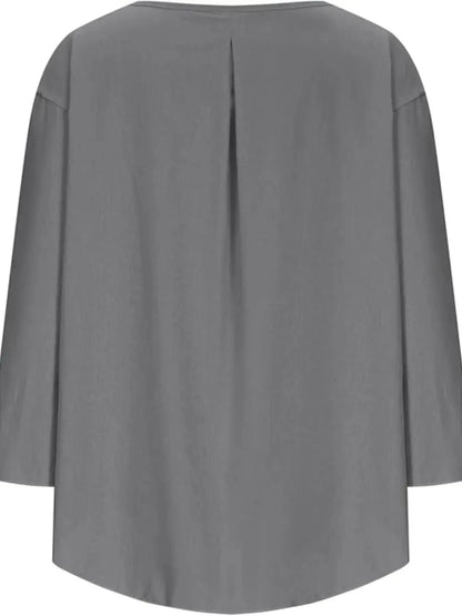 Full Size Round Neck Relaxed Fit Blouse Plus Size - Plush Fashion Hub