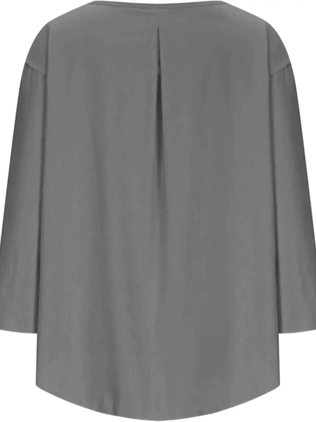 Plus size women's relaxed fit round neck blouse by Plush Fashion Hub, soft stretch casual shirt, full view of the stylish shirt.