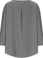 Plus size women's relaxed fit round neck blouse by Plush Fashion Hub, soft stretch casual shirt, full view of the stylish shirt.
