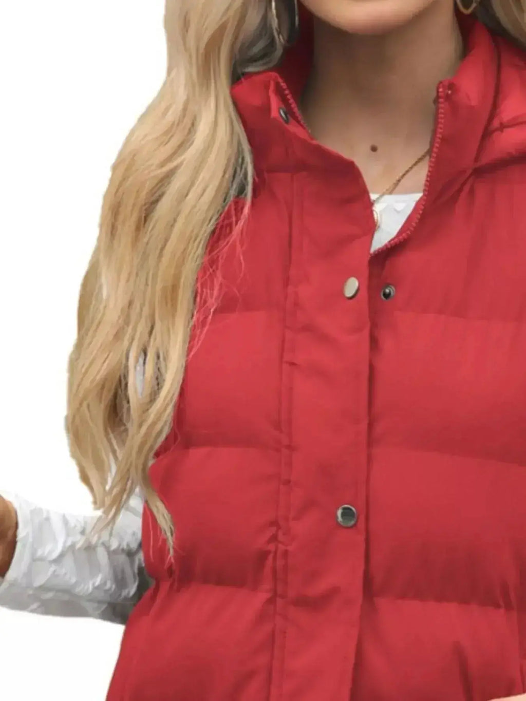 Plush Fashion Hub women's longline padded hooded vest, lightweight sleeveless jacket with snap-down hood and cozy padding.
