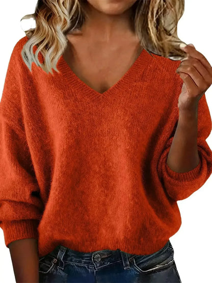 Full Size V-Neck Dropped Shoulder Sweater Plus Size - Plush Fashion Hub