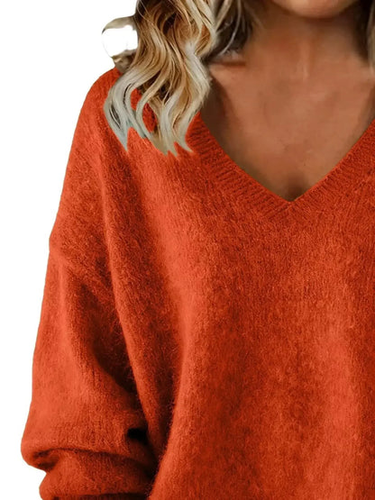 Full Size V-Neck Dropped Shoulder Sweater Plus Size - Plush Fashion Hub