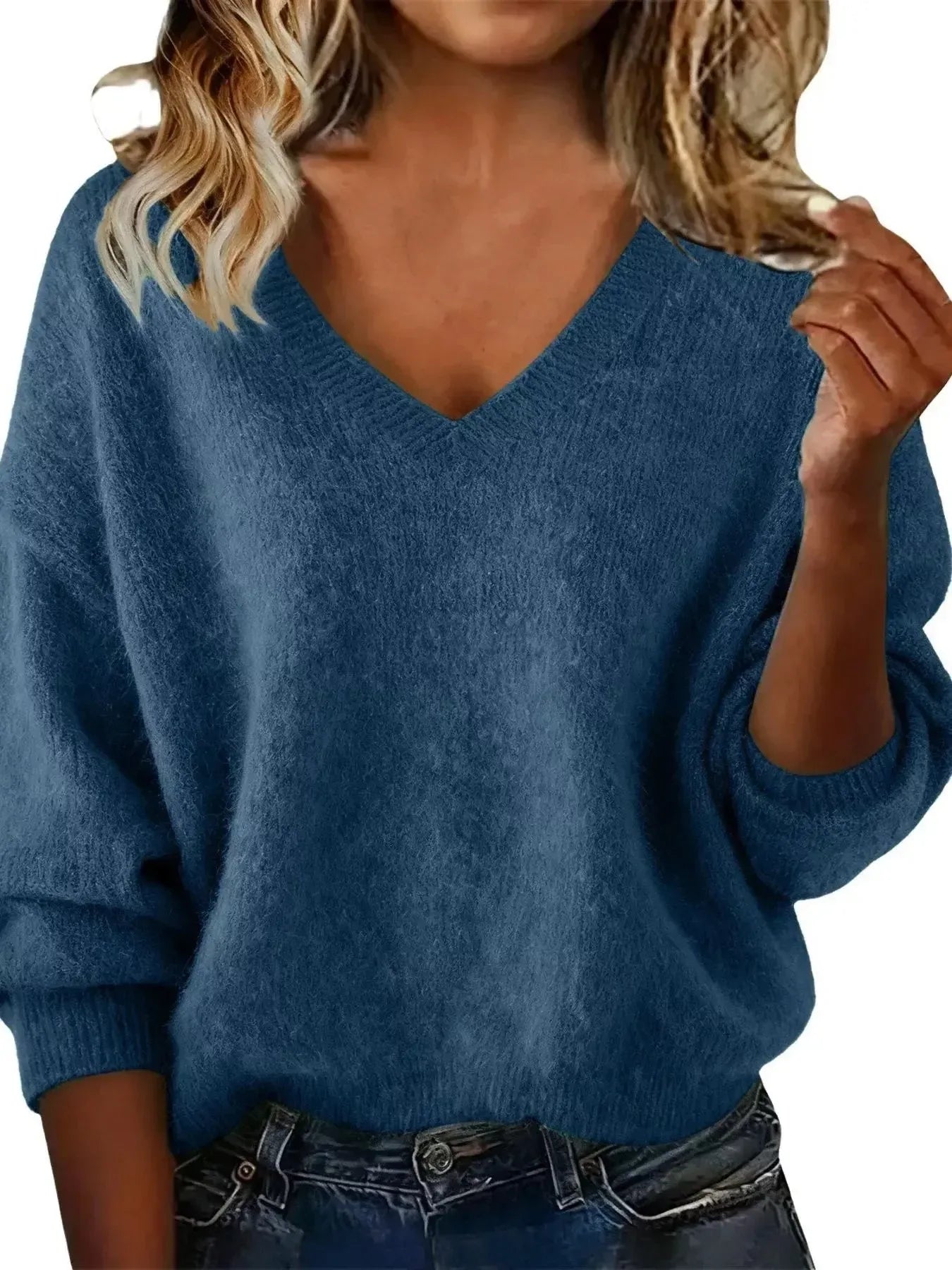 Full Size V-Neck Dropped Shoulder Sweater Plus Size - Plush Fashion Hub