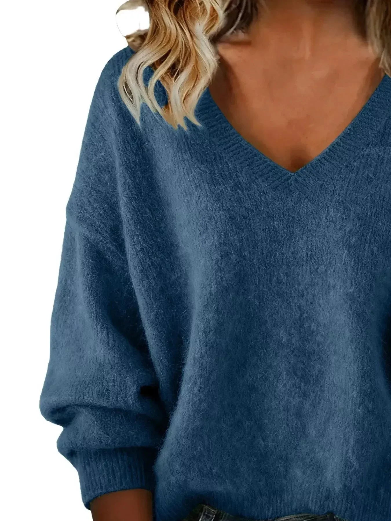 Full Size V-Neck Dropped Shoulder Sweater Plus Size - Plush Fashion Hub