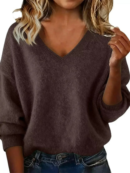 Full Size V-Neck Dropped Shoulder Sweater Plus Size - Plush Fashion Hub