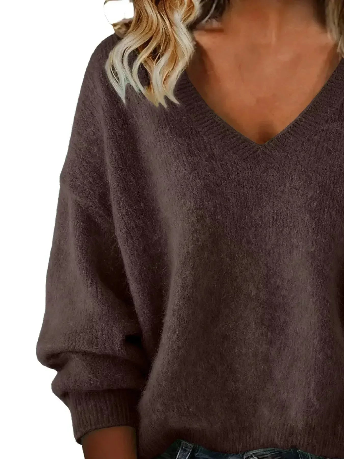 Full Size V-Neck Dropped Shoulder Sweater Plus Size - Plush Fashion Hub