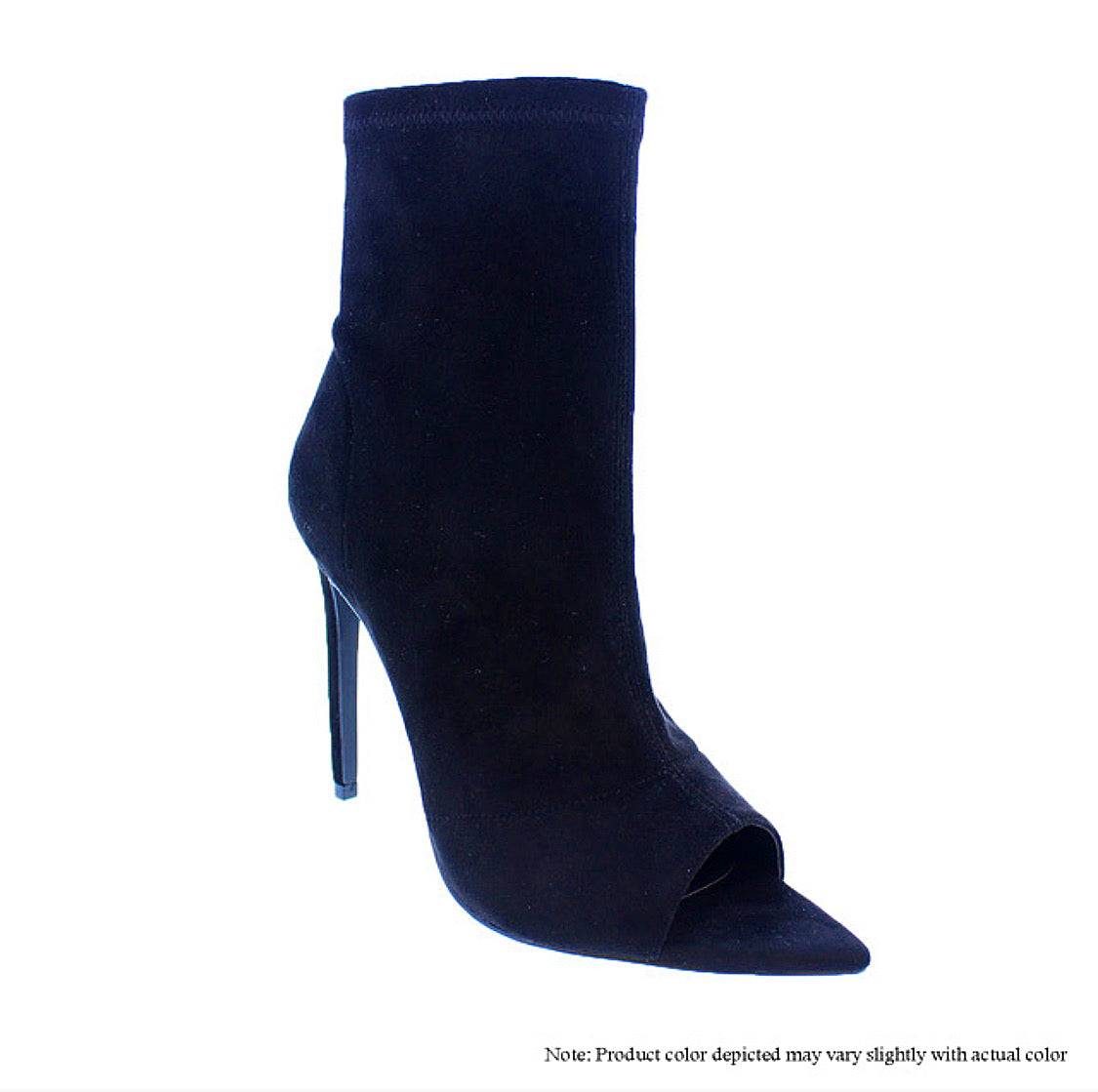 Black Lauren ultra suede footwear by The House of Stylez, featuring a sleek design with a smooth suede finish.