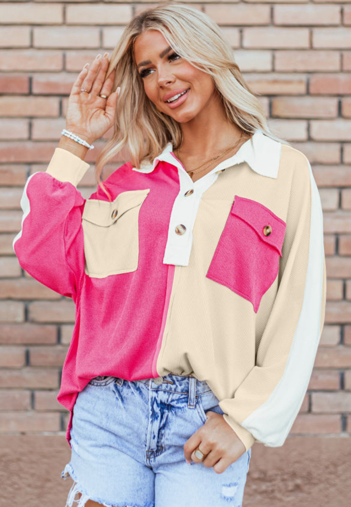 Rose Color Block Oversized Top Pretty Little Patriot