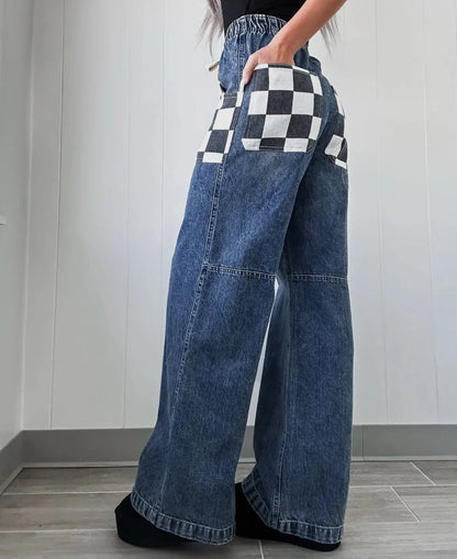 Contrast Checkered Jeans Pretty Little Patriot