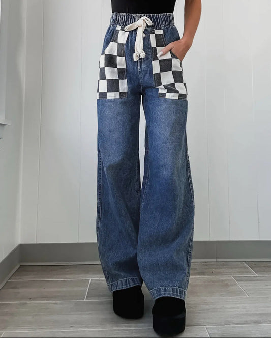 Contrast Checkered Jeans Pretty Little Patriot