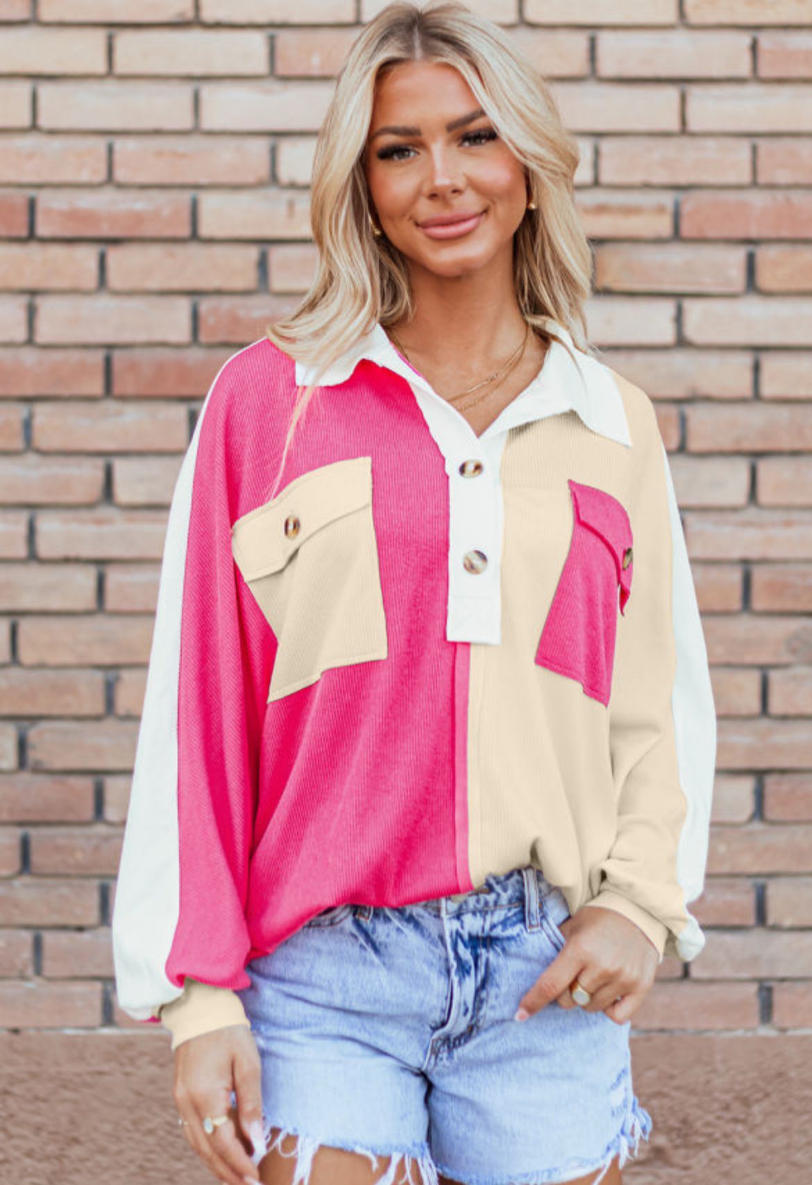 Rose Color Block Oversized Top Pretty Little Patriot