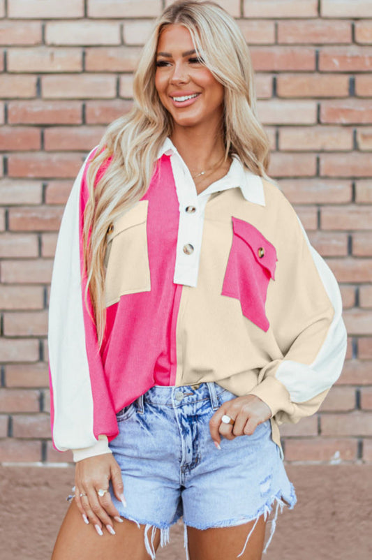 Rose Color Block Oversized Top Pretty Little Patriot