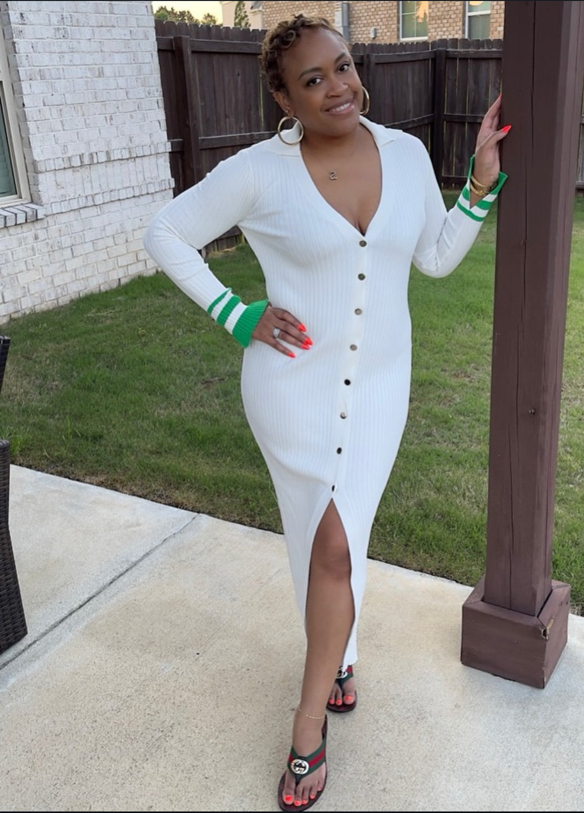 Cream & Green Polo Knit Dress The Bella Noire Store