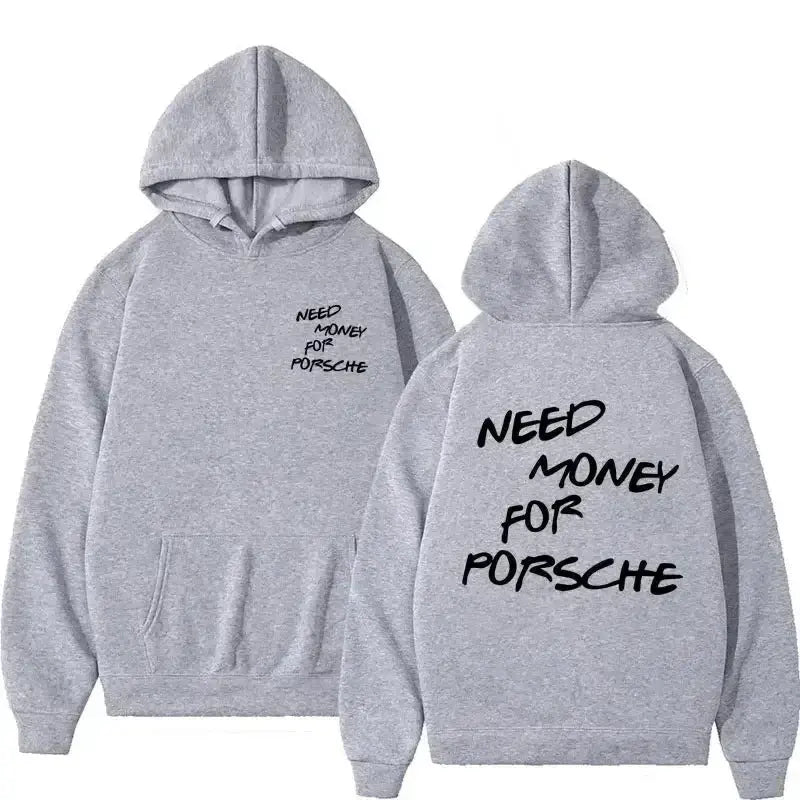 Unisex plush fashion hoodie with a funny "Need Money" graphic print, casual streetwear pullover in soft fabric.