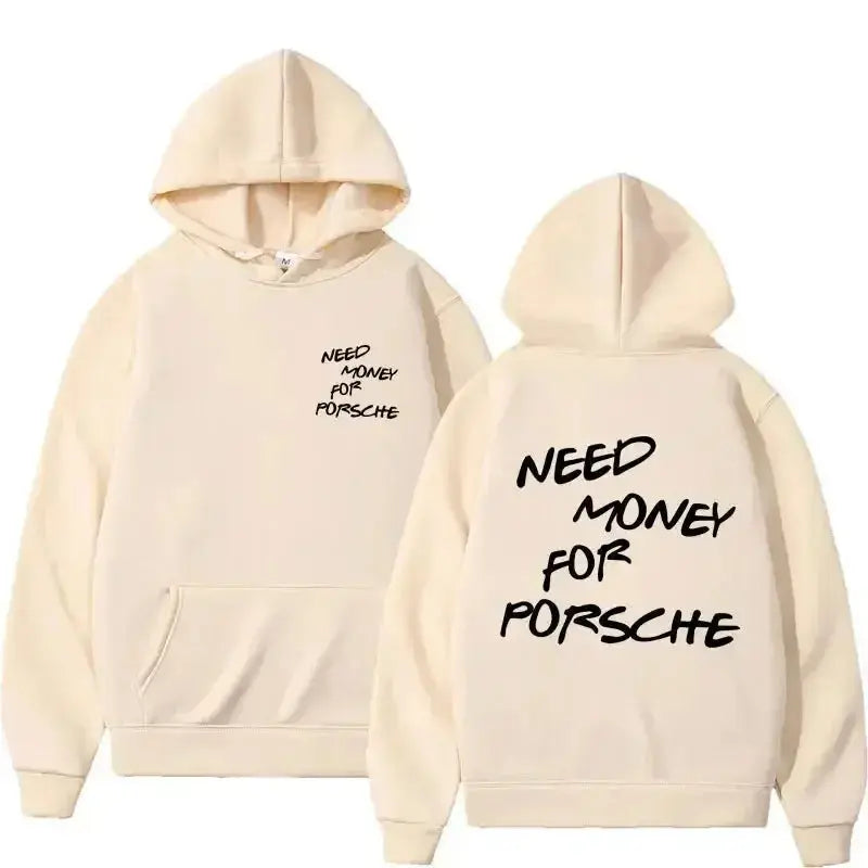 Unisex Plush Fashion Hub hoodie with a humorous "Need Money" graphic print, casual streetwear pullover design.