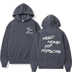 Unisex hoodie with a humorous "Need Money" graphic print, casual streetwear style by Plush Fashion Hub.