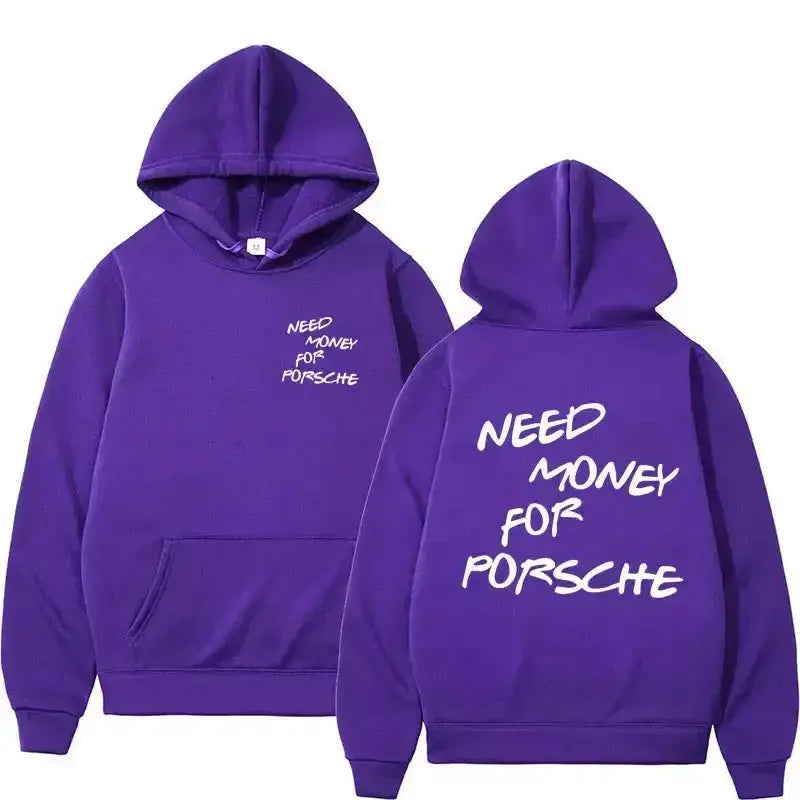 Unisex plush fashion hoodie with humorous "Need Money" graphic print, casual streetwear style, cozy pullover for everyday wear.