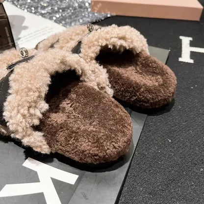 Fuzzy Buckle Accent Plush Slippers - Plush Fashion Hub