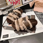 Fuzzy faux fur buckle slippers by Plush Fashion Hub featuring plush interior and cozy sole for comfortable indoor wear.