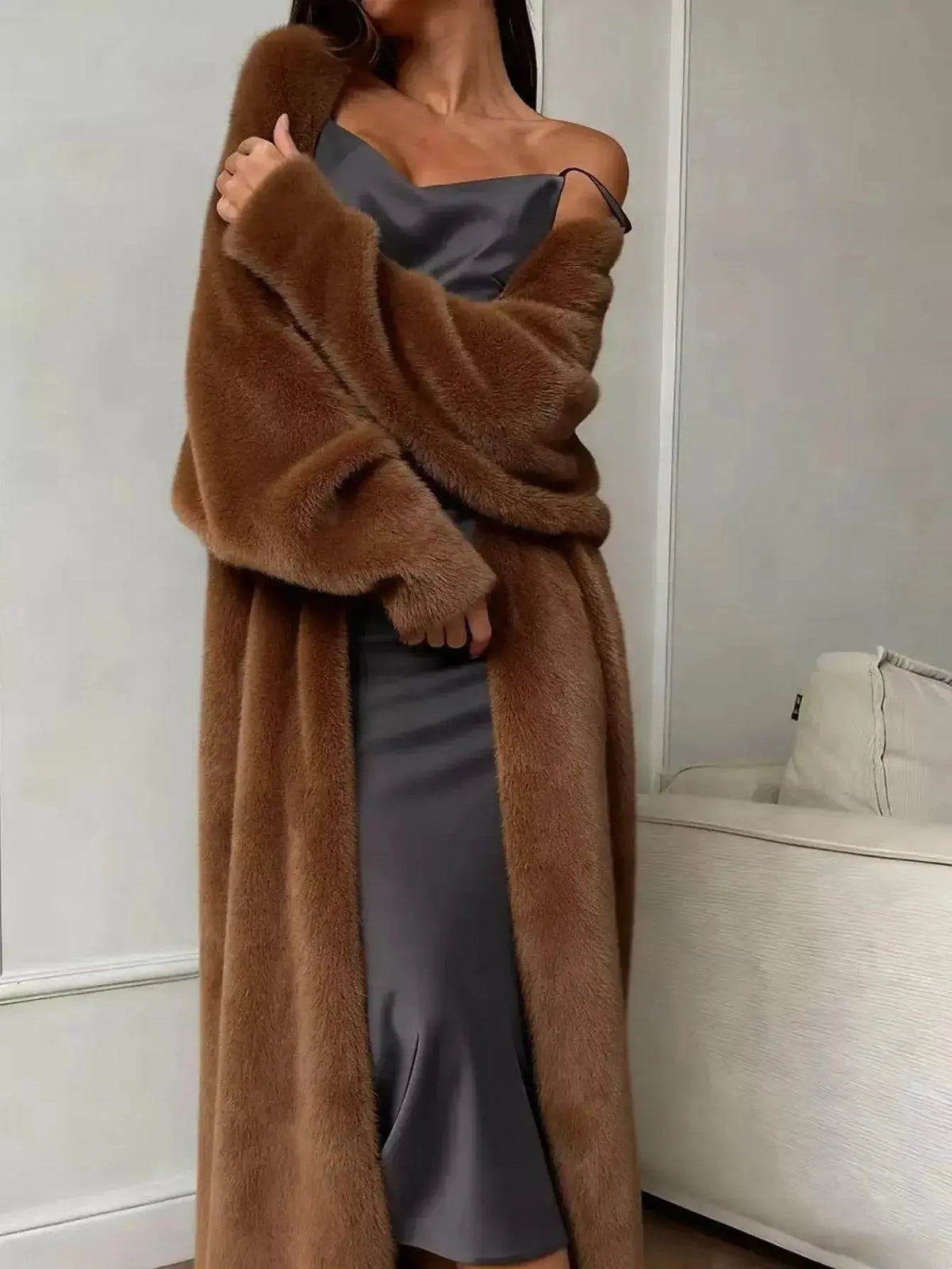 Women's fuzzy open front longline knit cardigan sweater from Plush Fashion Hub, showcasing soft, cozy texture and relaxed fit.