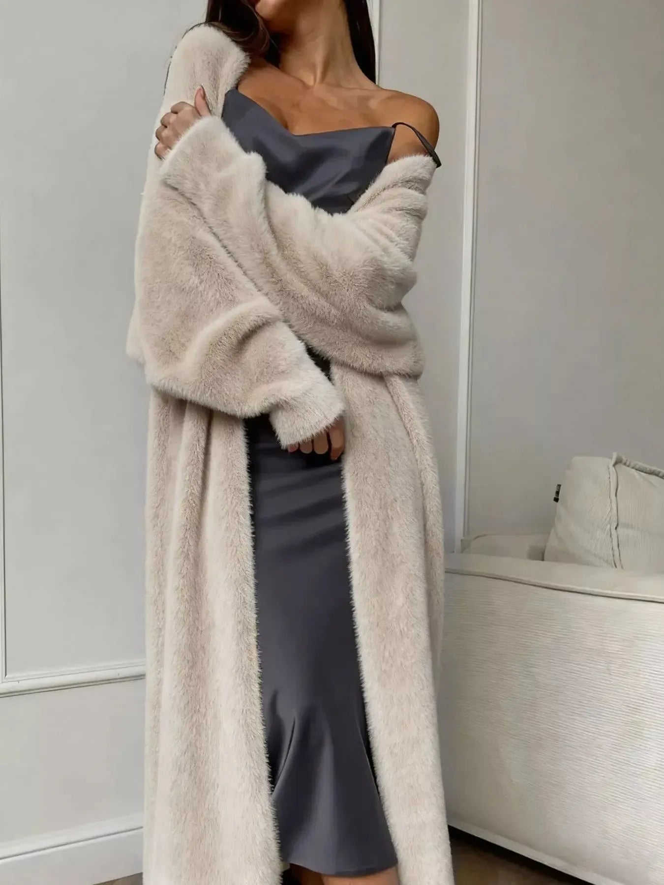 Fuzzy Open Front Longline Cardigan - Plush Fashion Hub