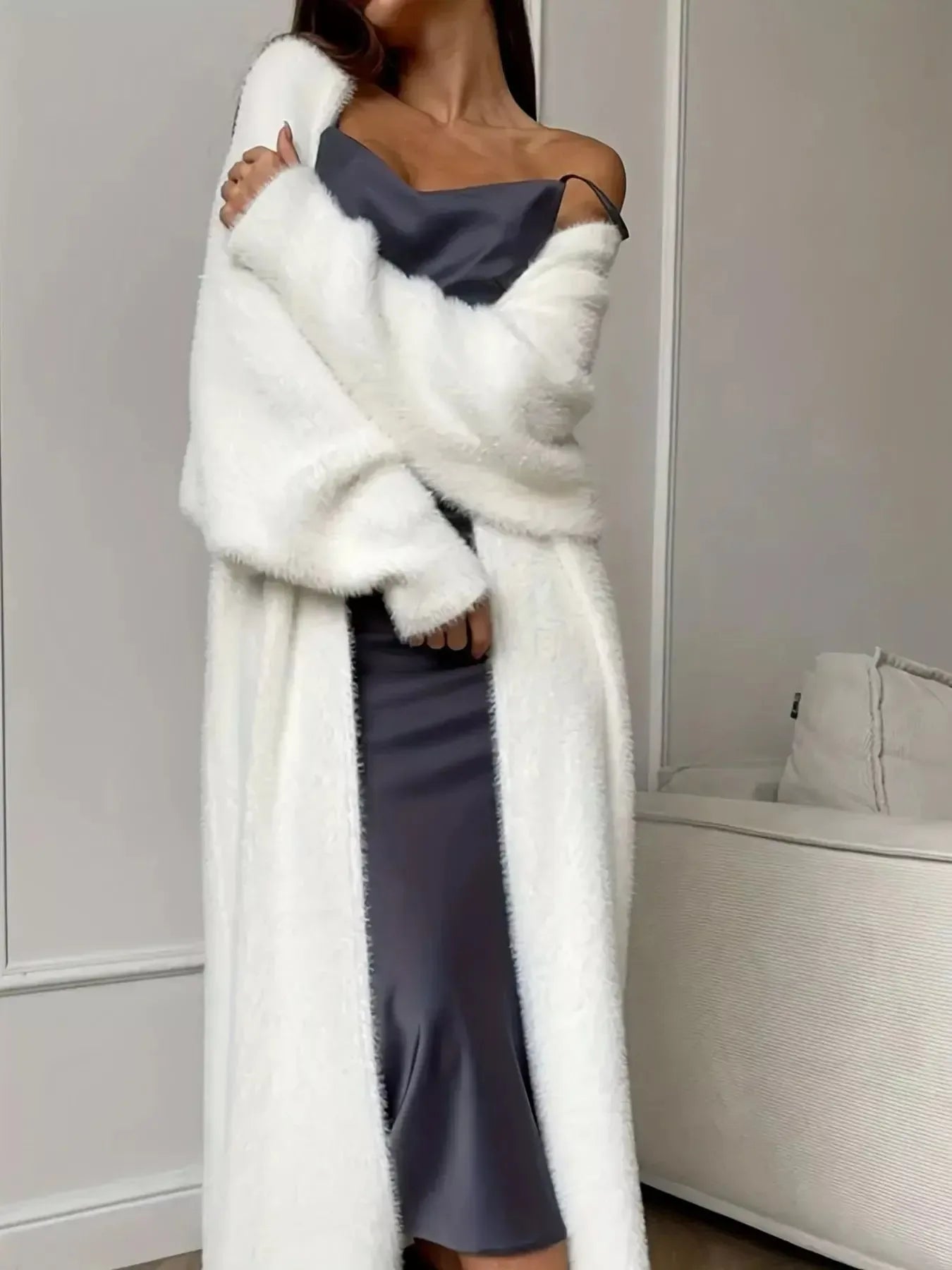 Fuzzy Open Front Longline Cardigan - Plush Fashion Hub