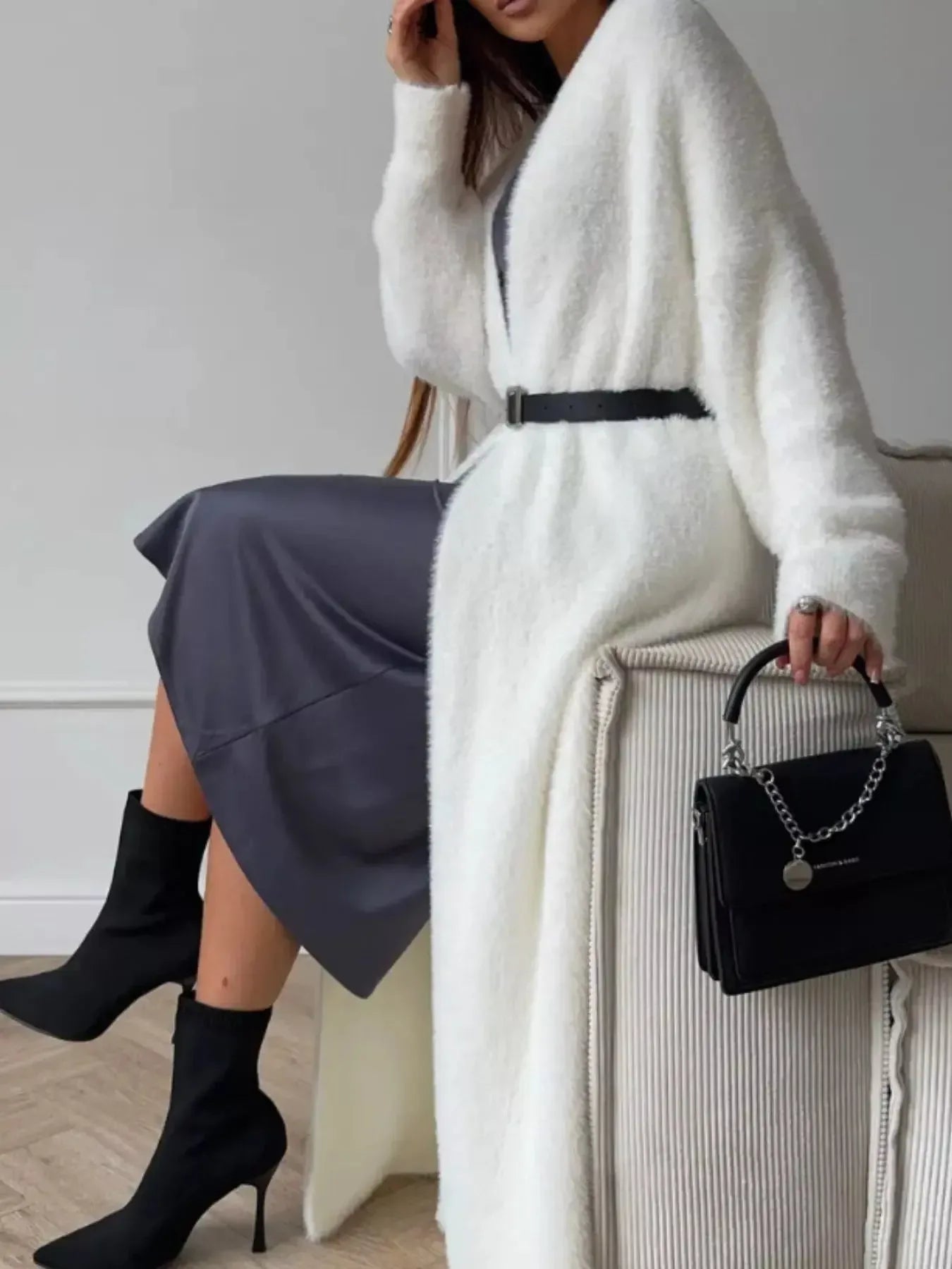 Fuzzy Open Front Longline Cardigan - Plush Fashion Hub