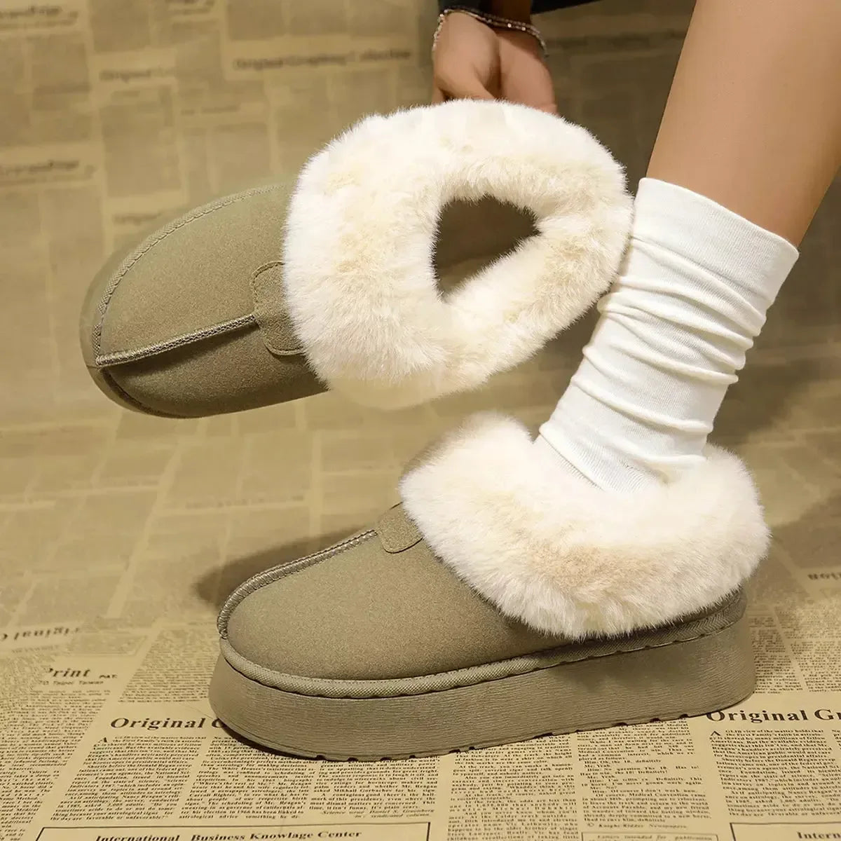 Fuzzy Platform Ankle Boots - Plush Fashion Hub