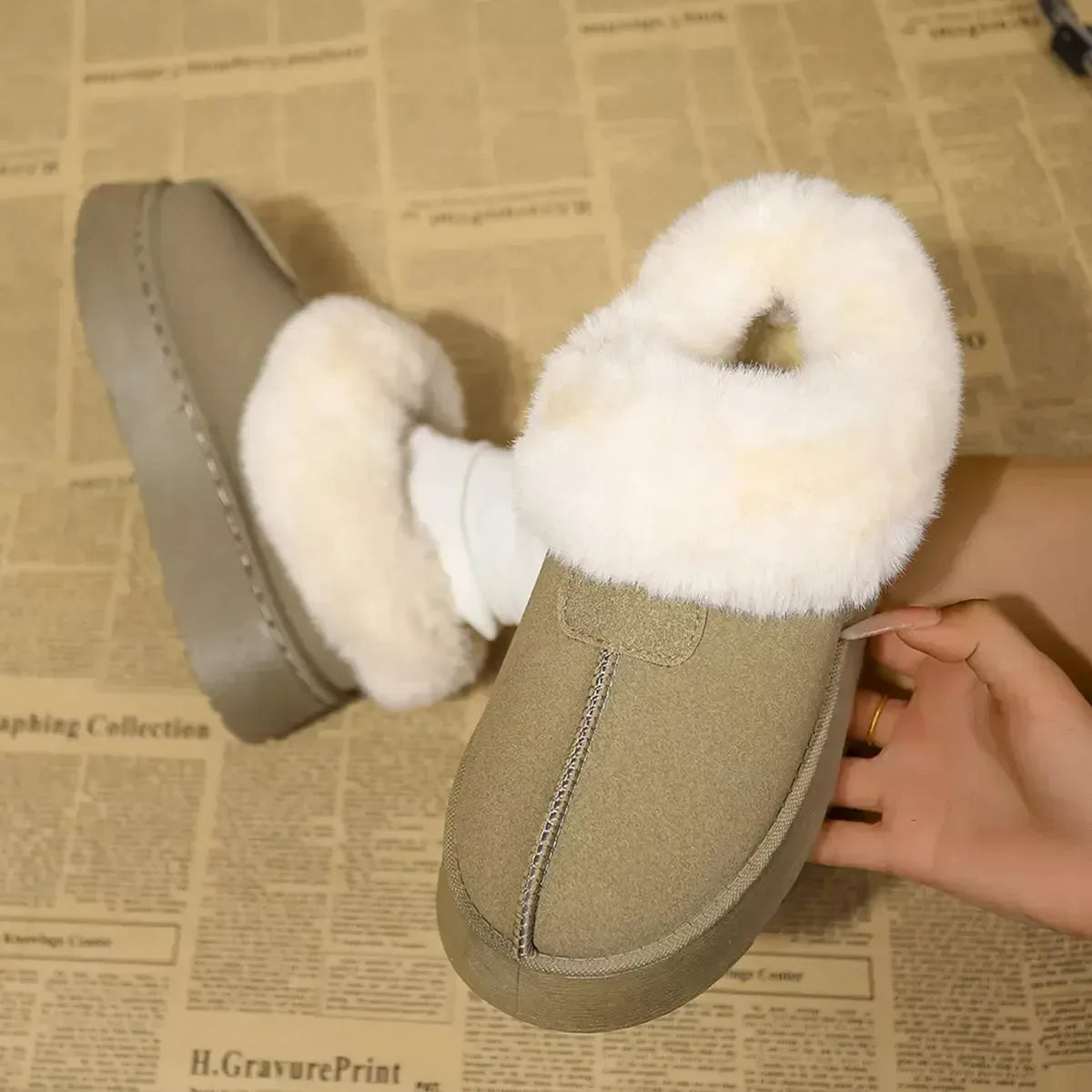 Fuzzy Platform Ankle Boots - Plush Fashion Hub