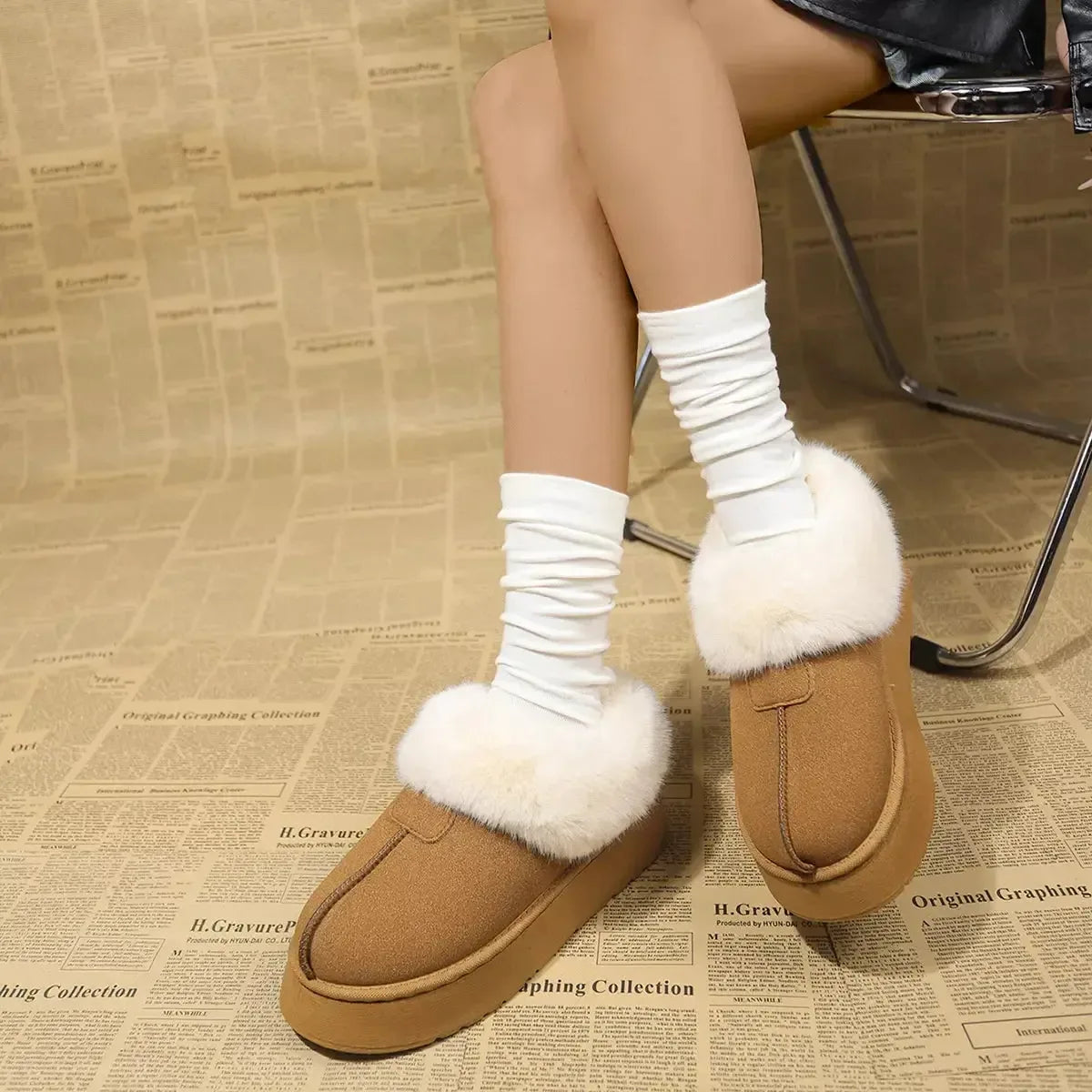 Fuzzy Platform Ankle Boots - Plush Fashion Hub
