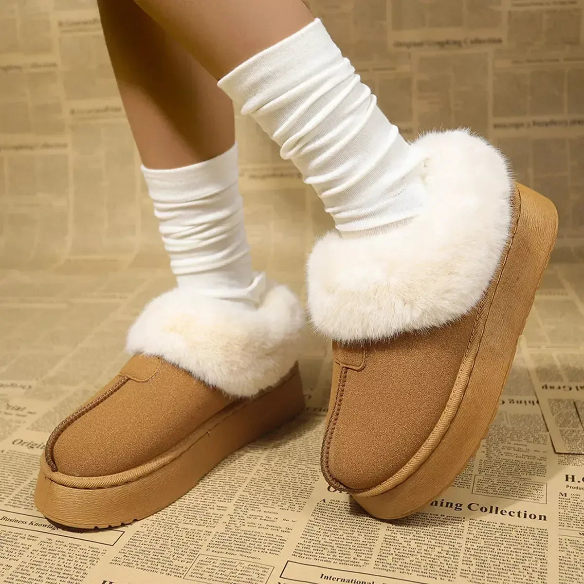 Fuzzy Platform Ankle Boots - Plush Fashion Hub