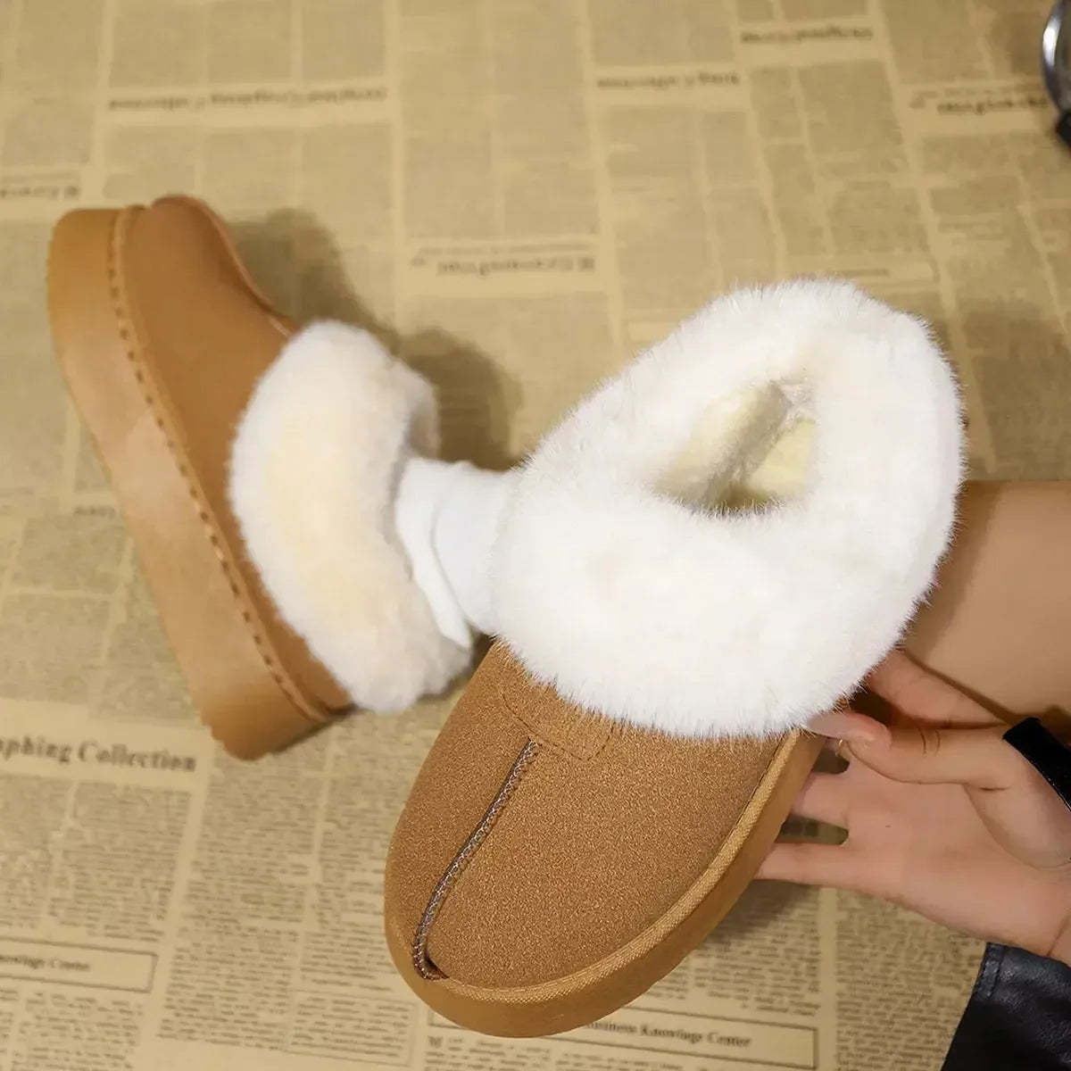 Fuzzy Platform Ankle Boots - Plush Fashion Hub