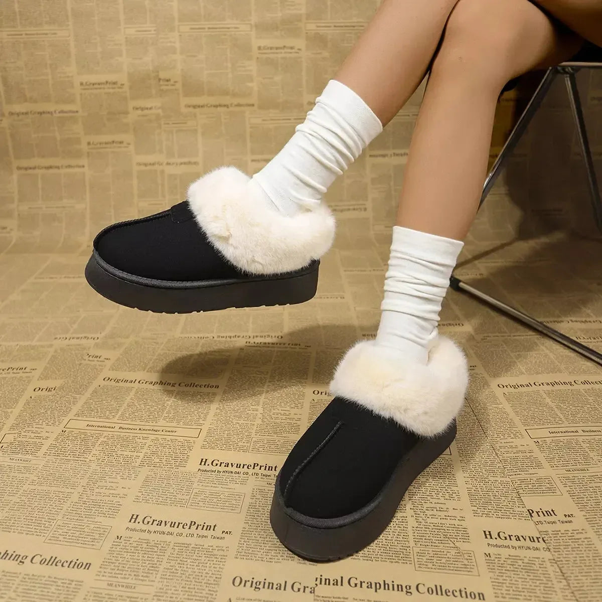 Fuzzy Platform Ankle Boots - Plush Fashion Hub