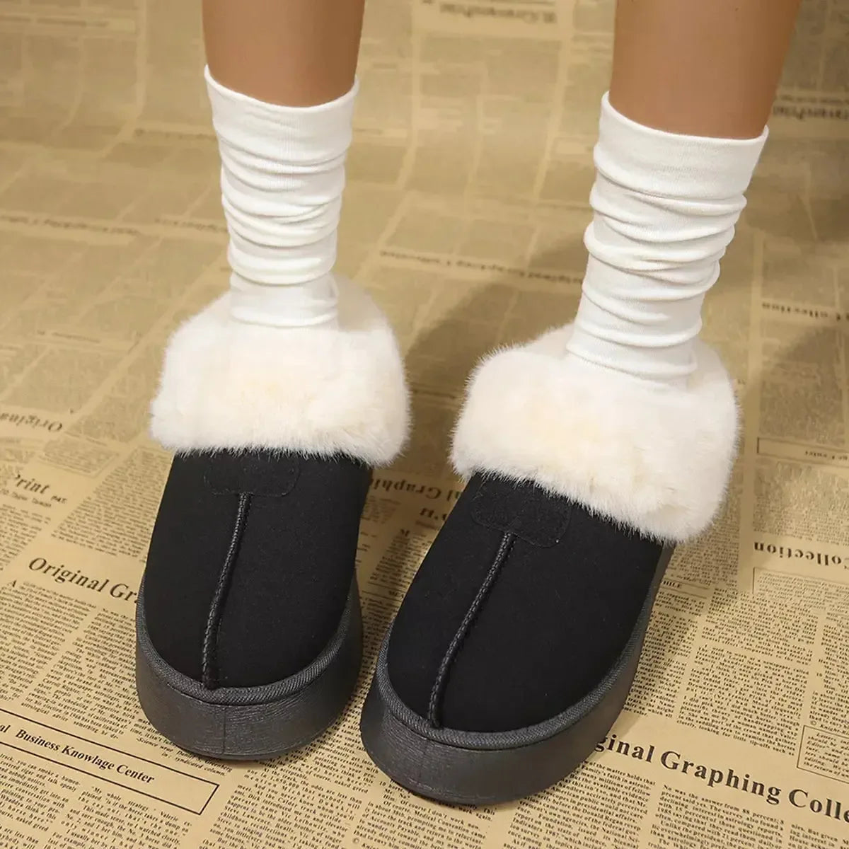 Fuzzy Platform Ankle Boots - Plush Fashion Hub