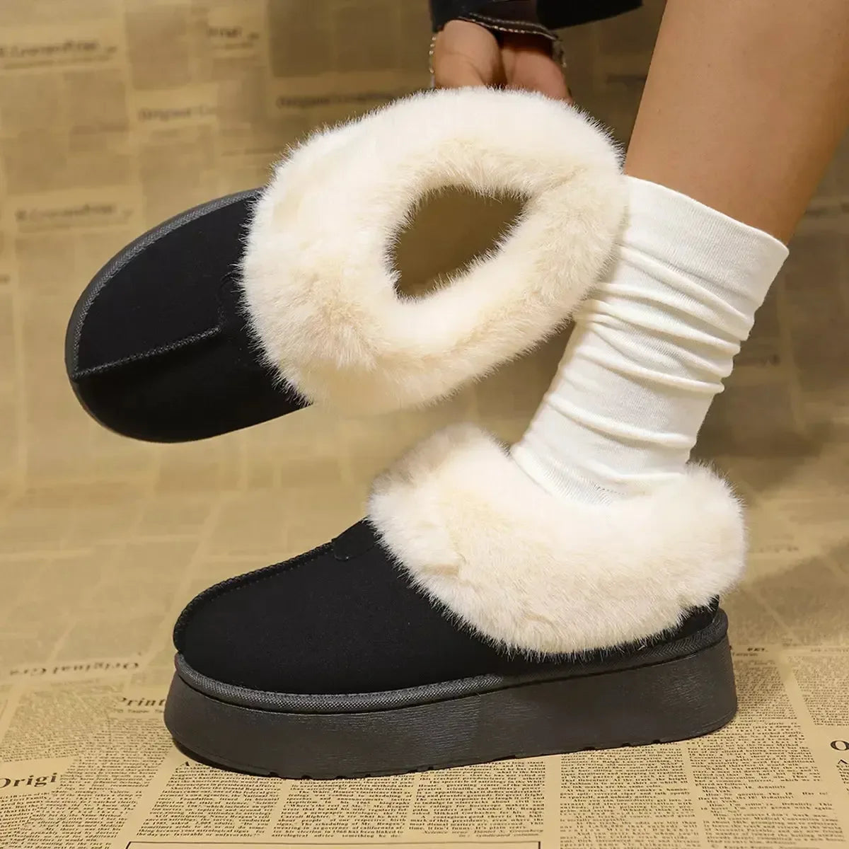 Fuzzy Platform Ankle Boots - Plush Fashion Hub