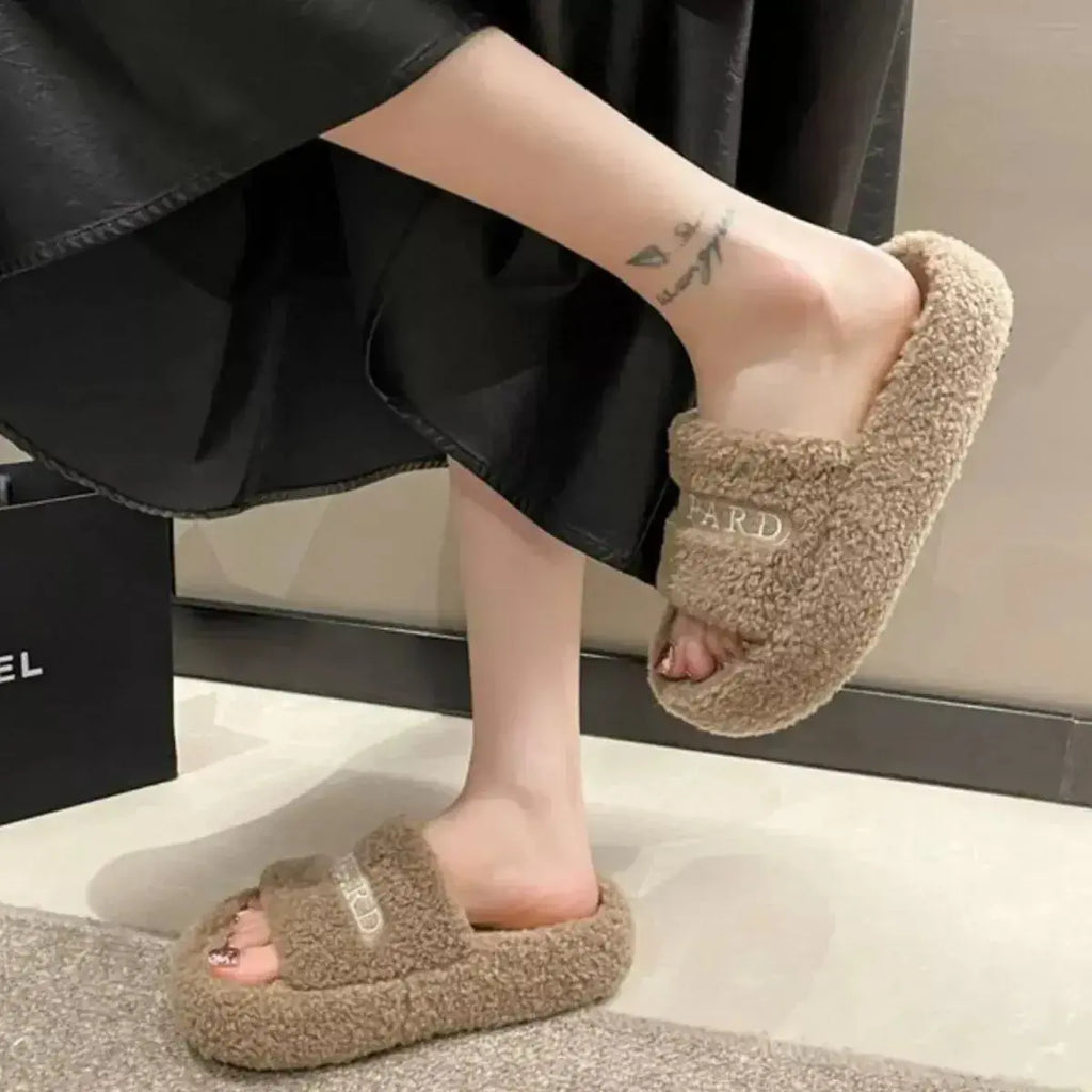 Ultra-soft fuzzy open toe slippers for women by Plush Fashion Hub, featuring plush faux fur and comfortable open-toe design.