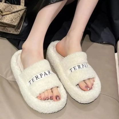 Fuzzy Plush Open Toe Slippers - Plush Fashion Hub