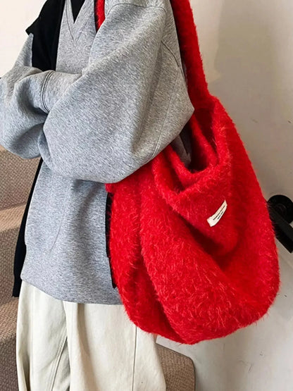 Fuzzy Solid Color Crossbody Bag - Plush Fashion Hub