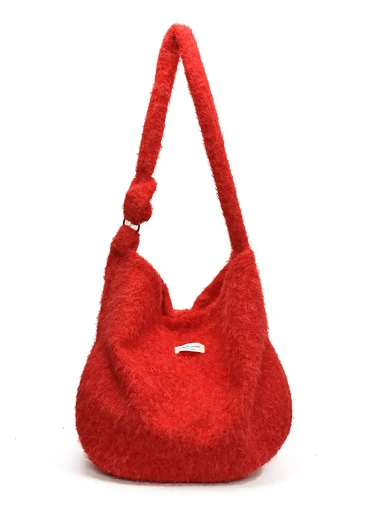 Soft fuzzy solid color crossbody bag by Plush Fashion Hub, featuring plush material and a compact, stylish design.