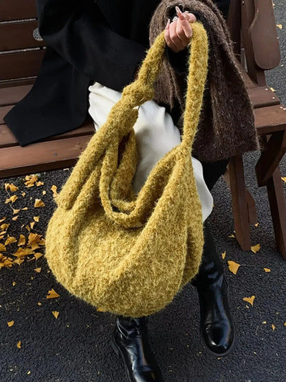 Fuzzy Solid Color Crossbody Bag - Plush Fashion Hub