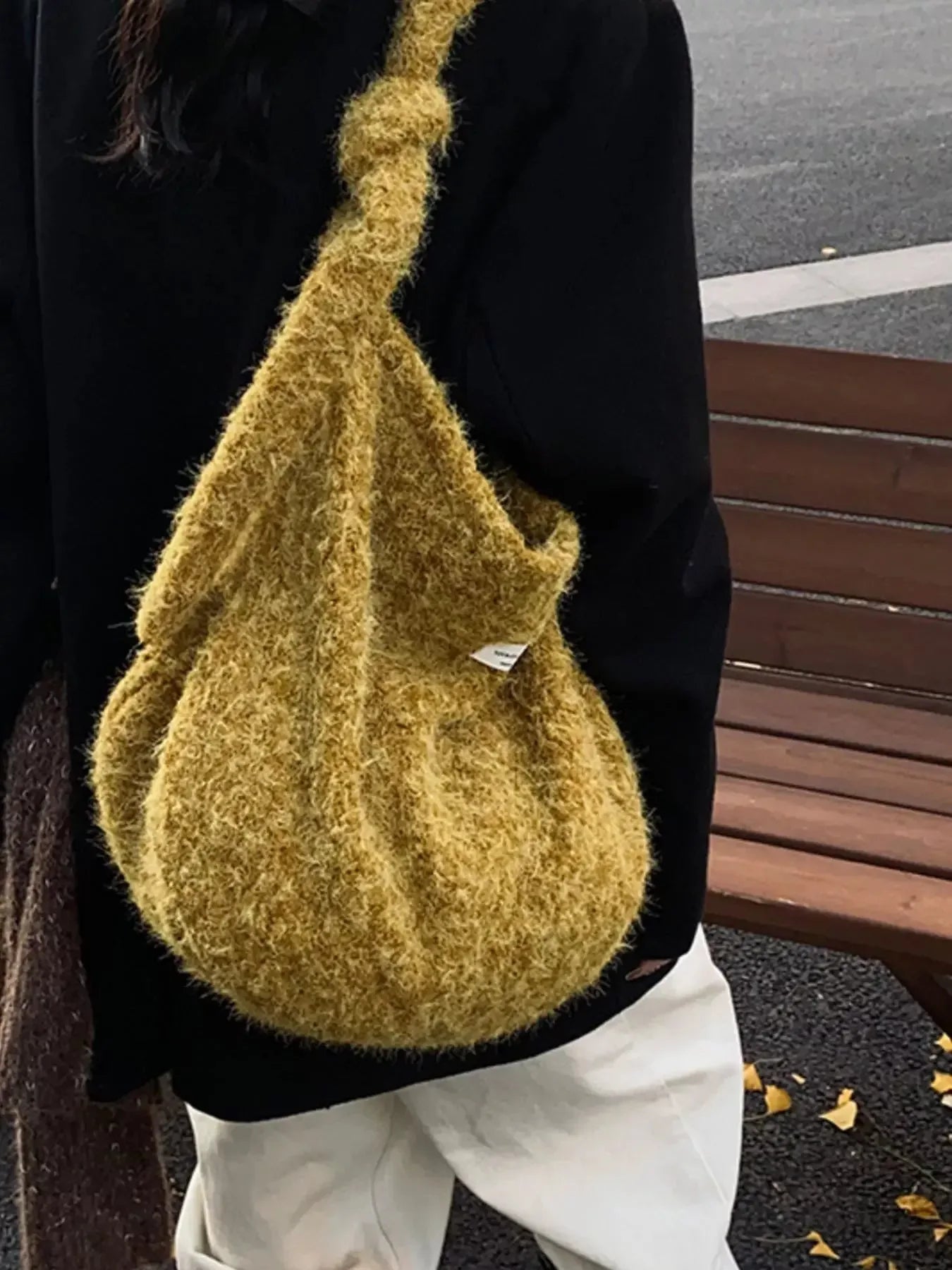 Fuzzy Solid Color Crossbody Bag - Plush Fashion Hub