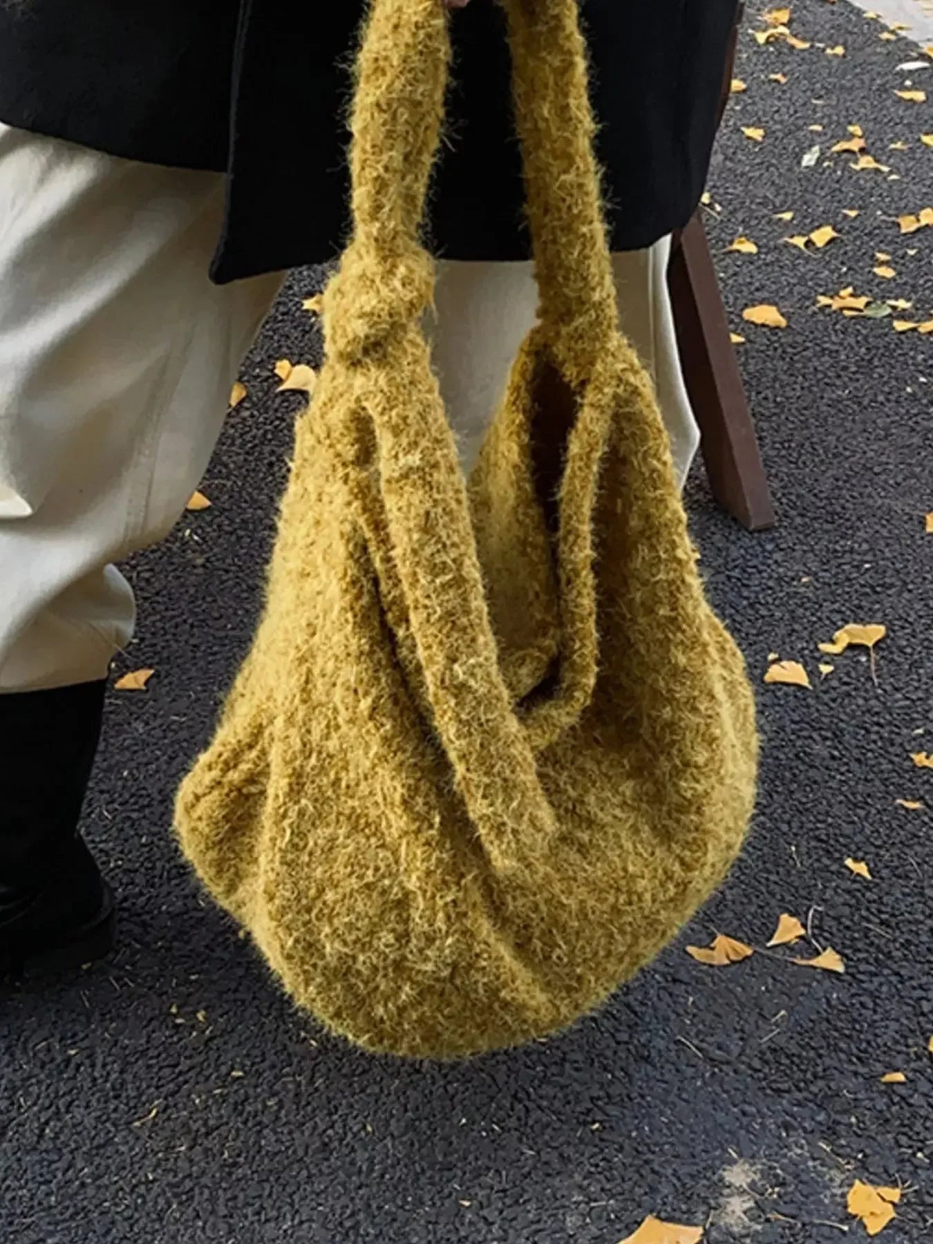 Fuzzy Solid Color Crossbody Bag - Plush Fashion Hub