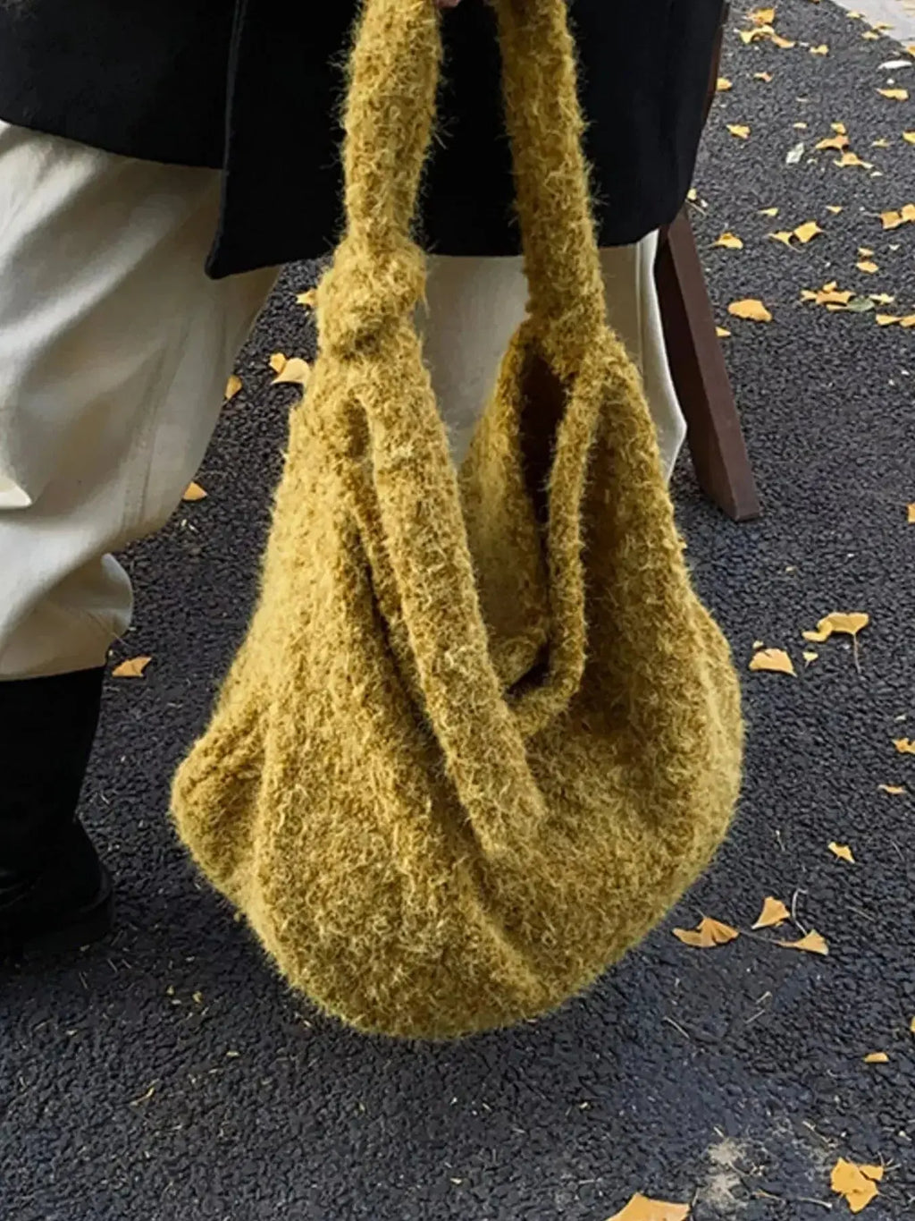 Fuzzy solid color crossbody bag from Plush Fashion Hub featuring plush material and a sleek, compact design.