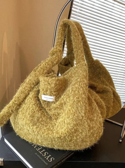 Fuzzy Solid Color Crossbody Bag - Plush Fashion Hub