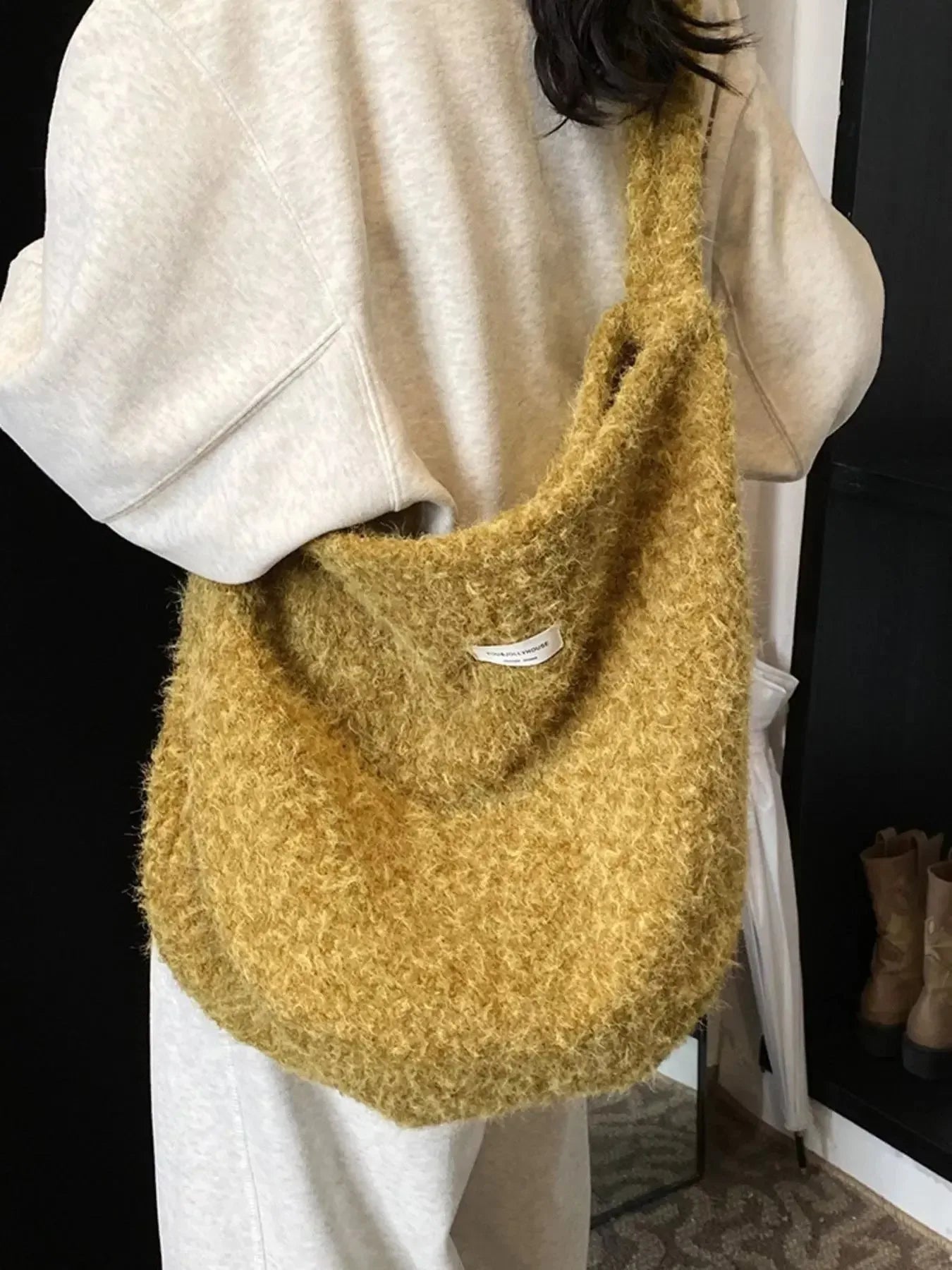 Fuzzy Solid Color Crossbody Bag - Plush Fashion Hub