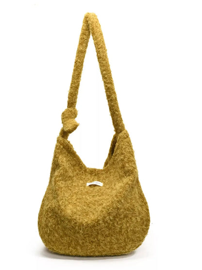 Fuzzy Solid Color Crossbody Bag - Plush Fashion Hub